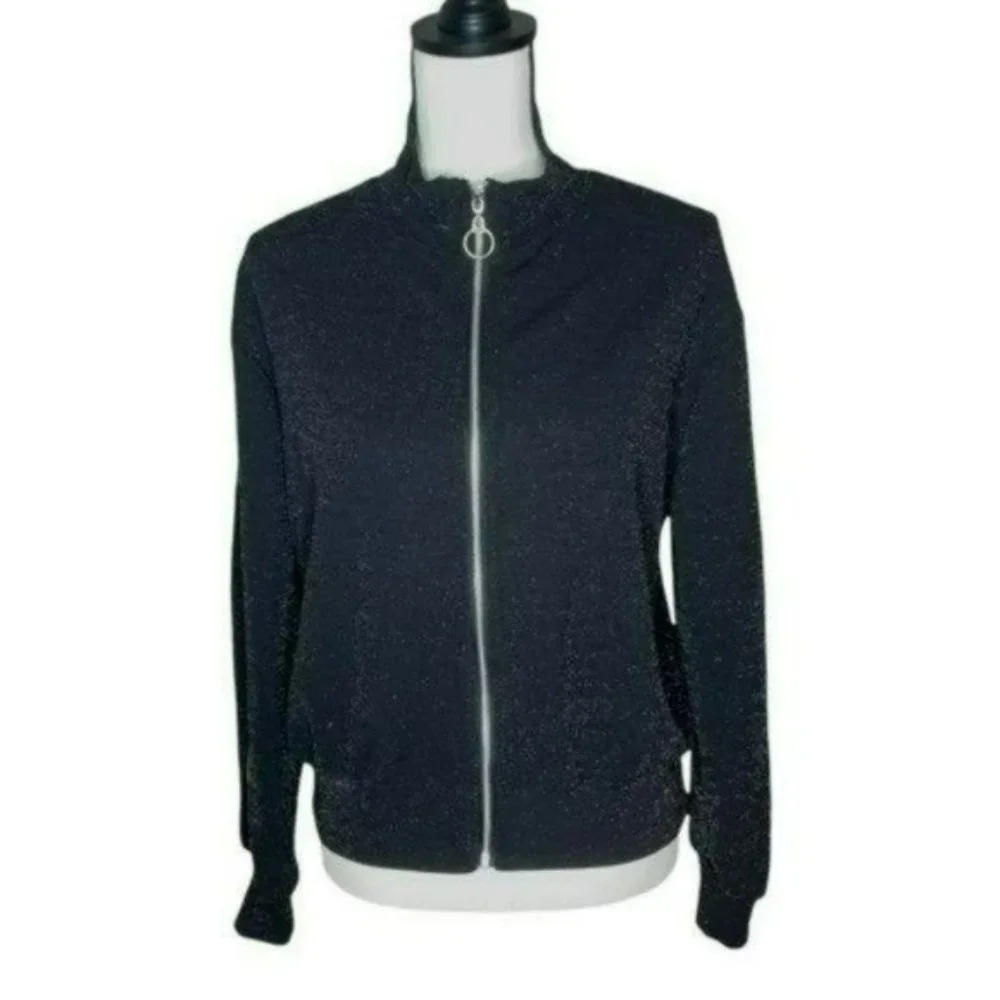 Wild Fable Black Zip Long Sleeves Shimmer Casual Lightweight Sweater Size M - Picture 13 of 13